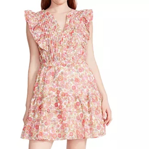 Steve Madden Cotton Floral Pink Ruffle Dress size L - Picture 1 of 14